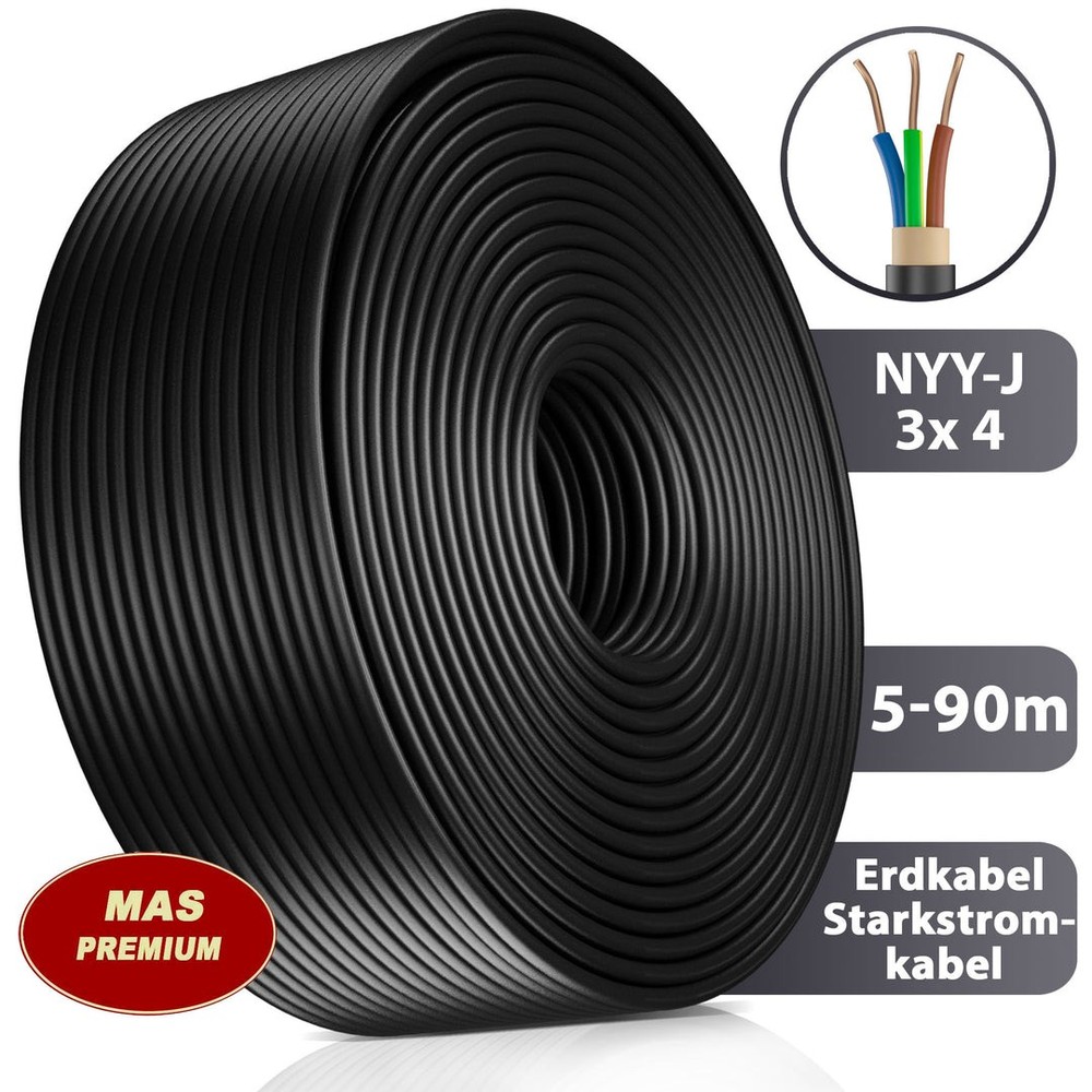 5-90 m underground cable power cable NYY-J 3 x 4 mm² electrical cable