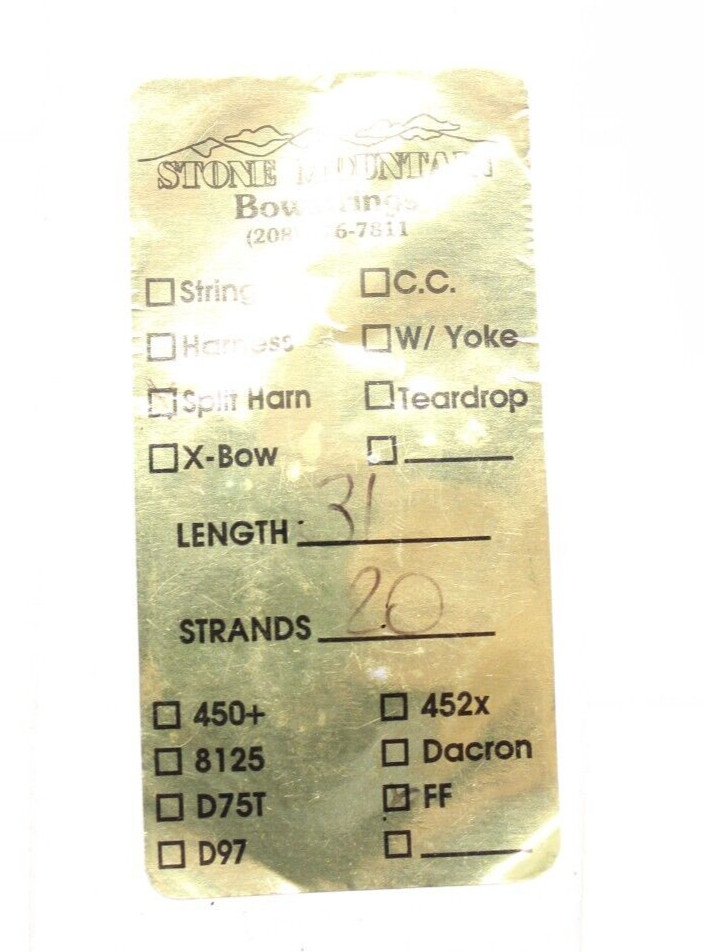 Stone Mountain Split Harn FF Bowstring Length 31" 20 Strand