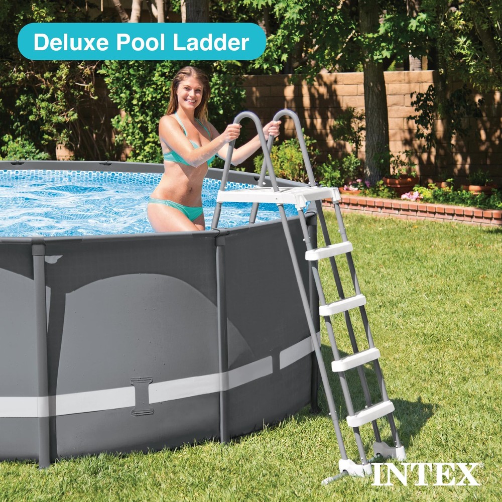 Gray Above Ground Pool Ladder For 52 Inch Wall Height Removable Lockable Steps