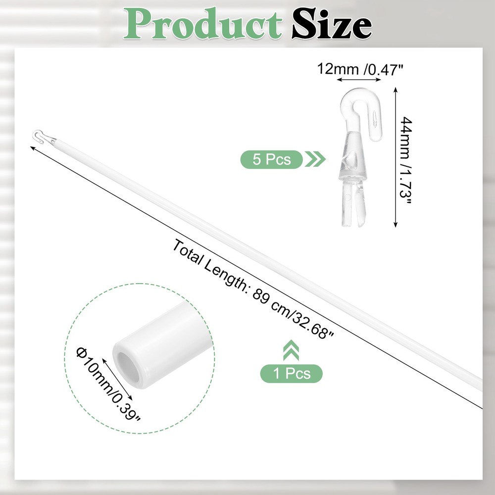 35" Blinds Wand Replacement, Combinable Blinds Tilt Wand with Hook, White