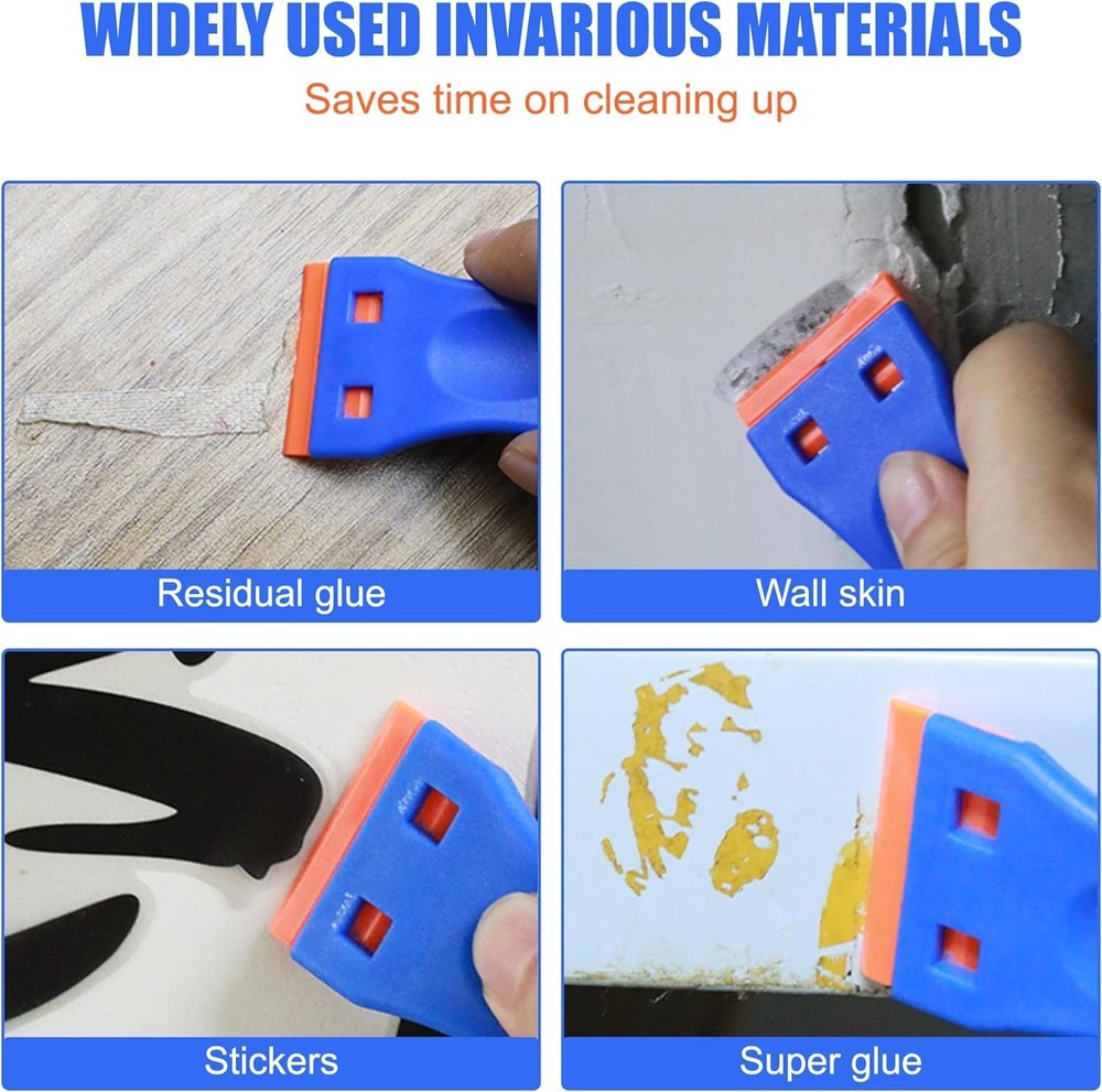 Plastic Razor Blade Scraper 4 Pcs and 120 Pcs Blades, Remove Label Decal Tool.