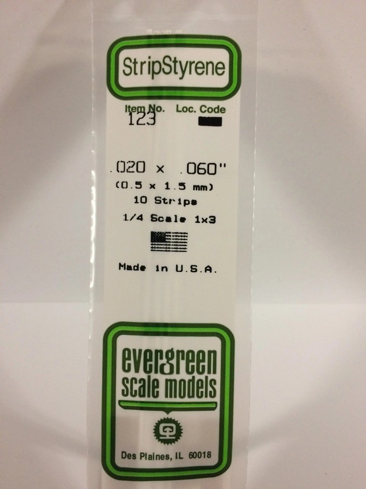 Evergreen Scale Models Styrene Strips .020 x .060 (10) #123