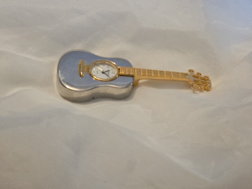 Elgin Quartz Miniature Gold Tone Guitar Clock Works