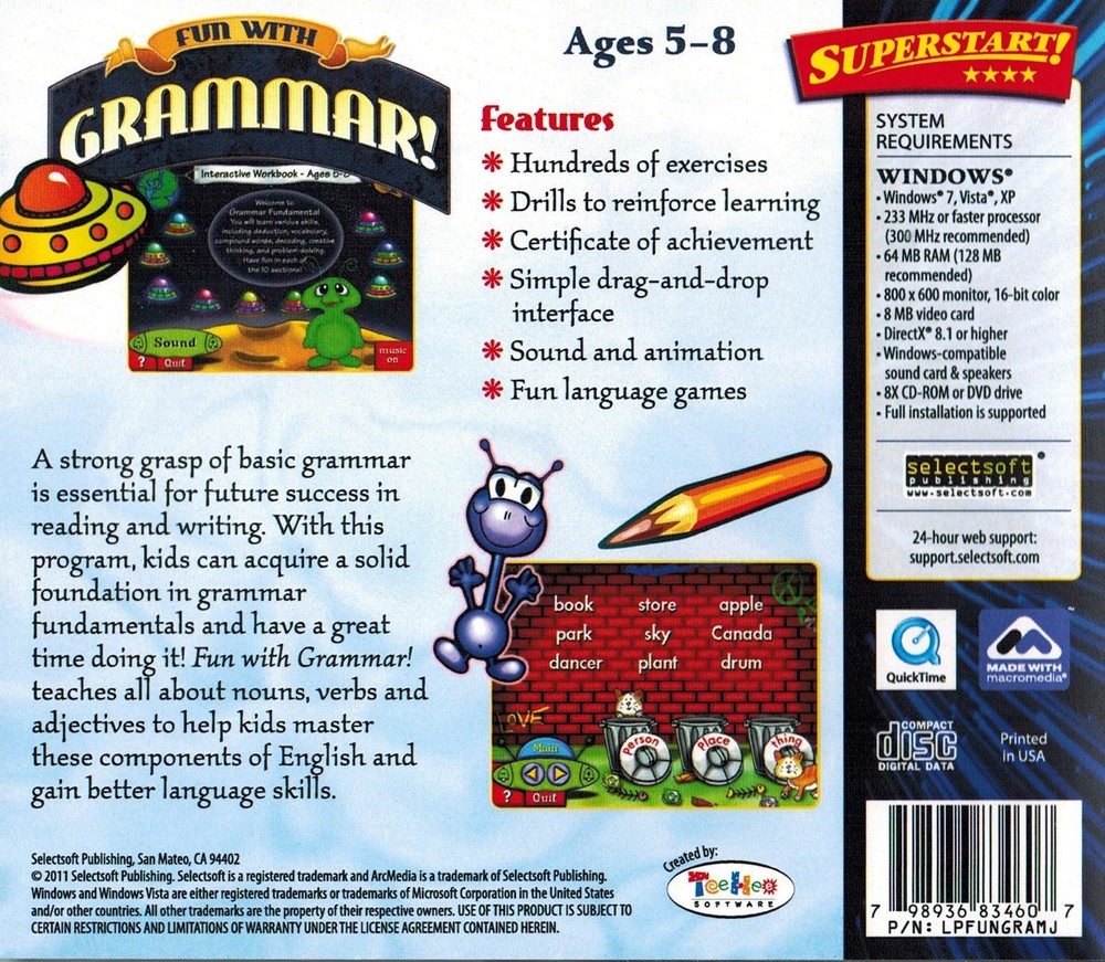 SuperStart Fun With Grammar Ages 5-8 Edutainment PC Software Sealed New