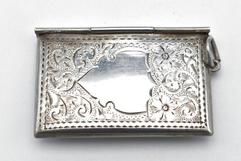 Antique Solid Silver Double Stamp Case Scroll Pattern Engraved Envelope Shape