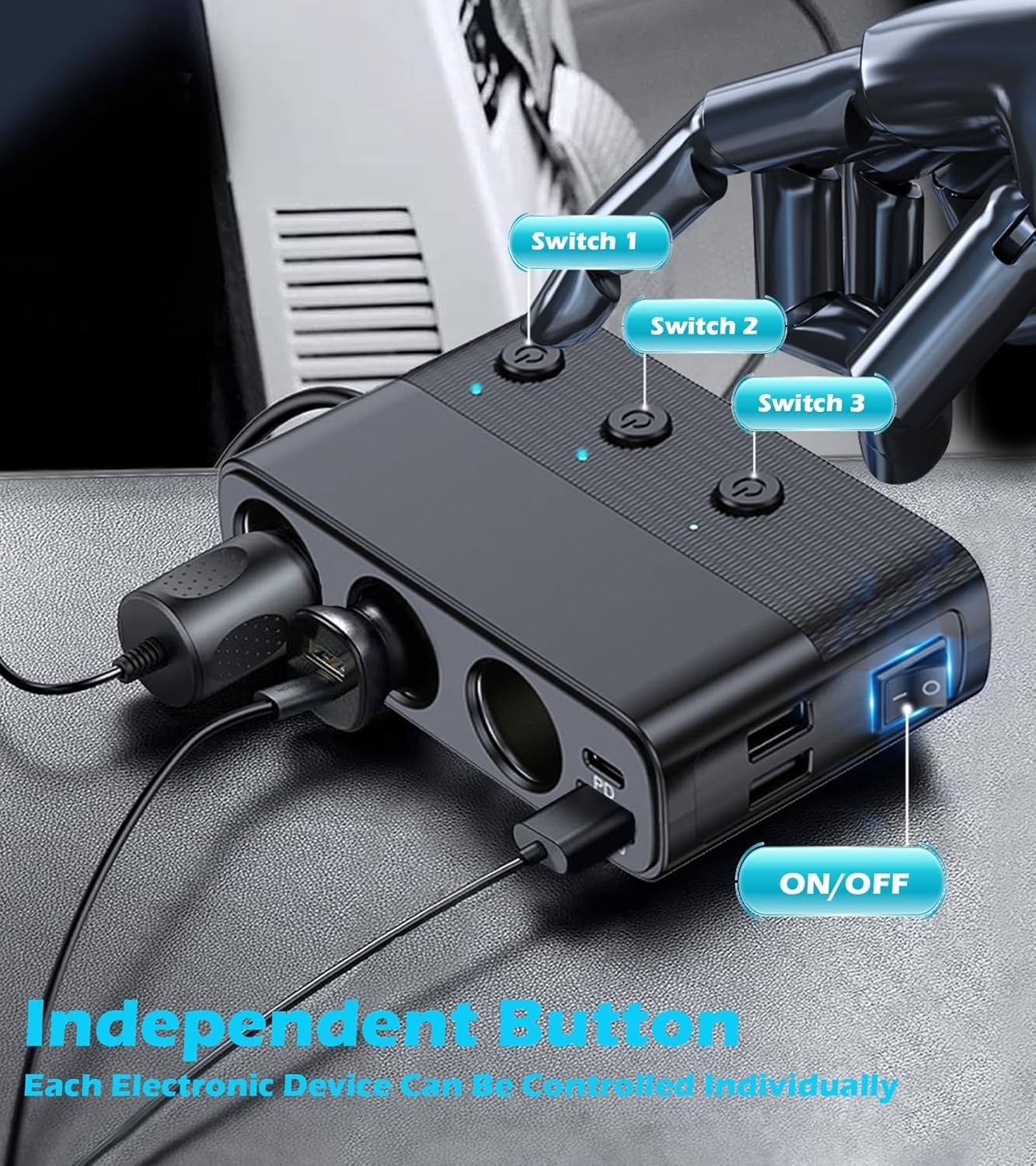 3 Way 12V/24V USB Car Cigarette Lighter Socket Splitter Power Adapter Charger