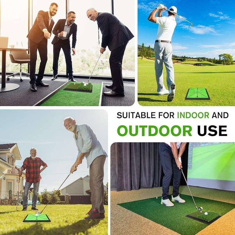 Portable Golf Practice Mat W/ Dual Turf Tees Swing Path Feedback Training Pad US