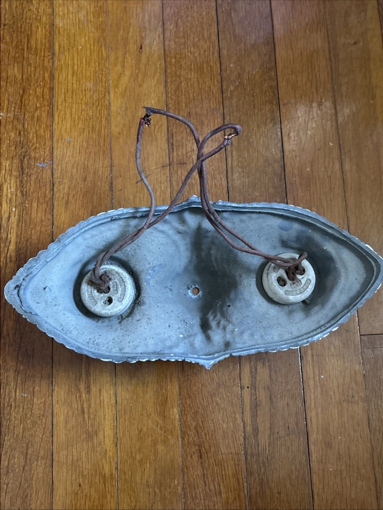 VINTAGE MOE BRIDGES CAST IRON 2 SOCKET FLUSH MOUNT LIGHT FIXTURE