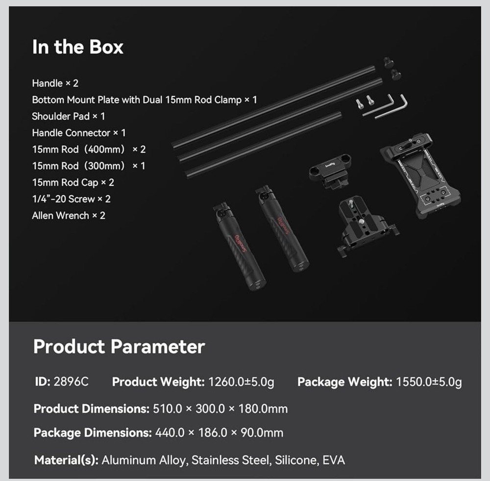 SMALLRIG Universal Basic Camera Shoulder Mount Kit for DSLR, Mirrorless 2896