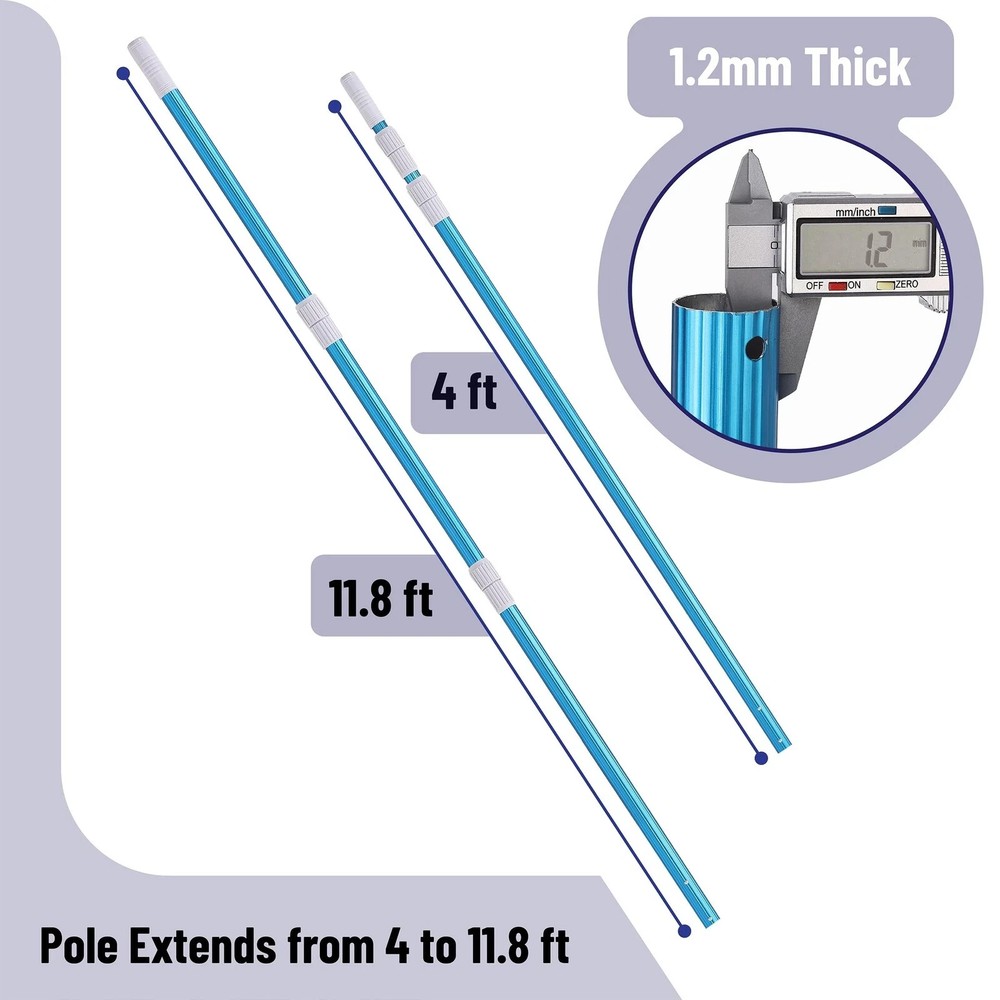 12 Ft Telescopic Pool Cleaning Pole Adjustable 3 Piece Expandable