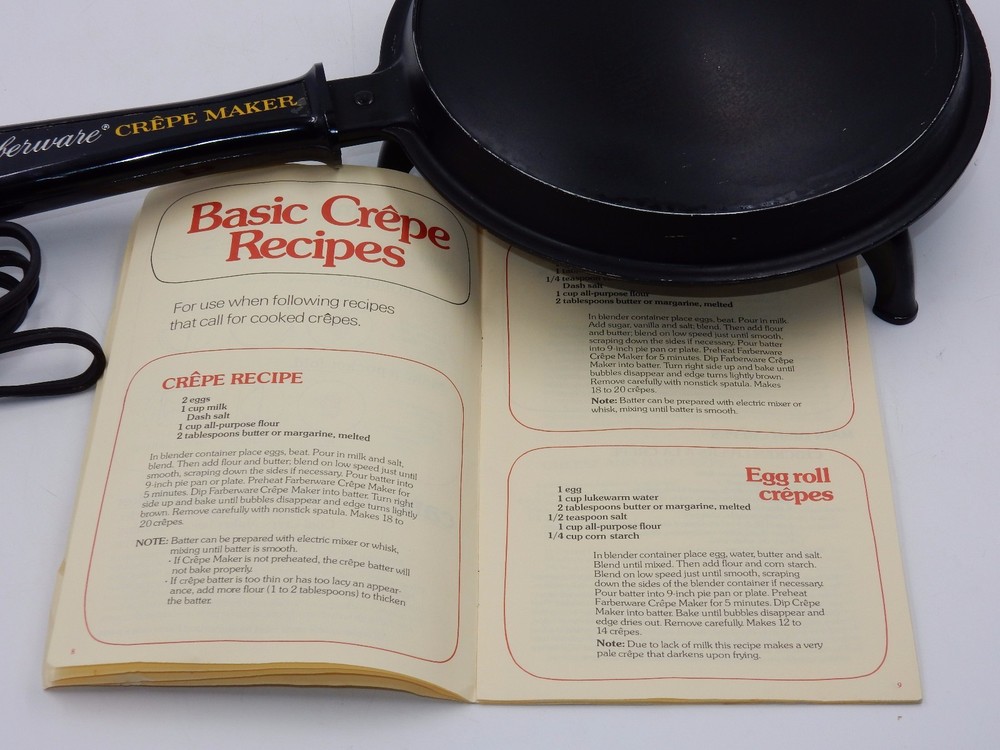 VINTAGE FARBERWARE BATTER UP AUTOMATIC ELECTRIC MODEL 263 CREPE MAKER & MANUAL