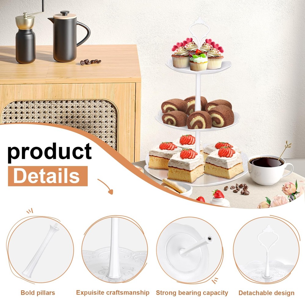 10Pcs White Cake Stand, 3 Tier Cupcake Rack, Shower Serving Set