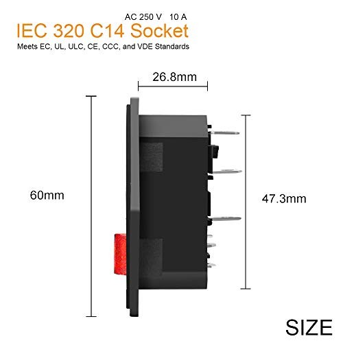 3 Pack Red Button AC 250V 10A IEC 320 C14 Panel Mount Plug Adapter Power