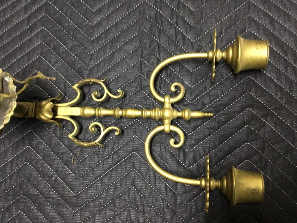 Antique Renaissance Ornate Gilded Solid Brass Wall 2 Light Sconces