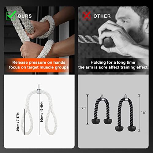 HPYGN Tricep Rope, Press Down Cable Machine Attachment Set, LAT 1-WHITE