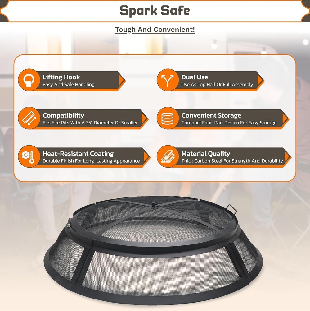 FEBTECH 36" Fire Pit Screen Round for Outdoor Fire Pits & Fire Pit Insert Liner