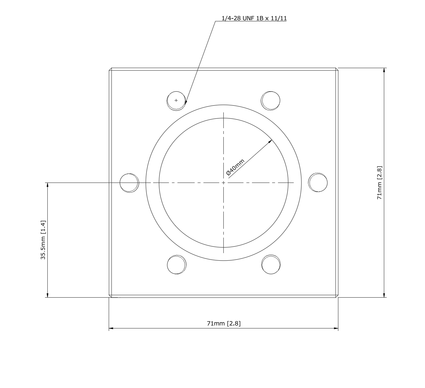 CF Conflat flange 2.75" 6-ways cube vacuum chamber, Inch tap 1/4"-20, 1.57" bore