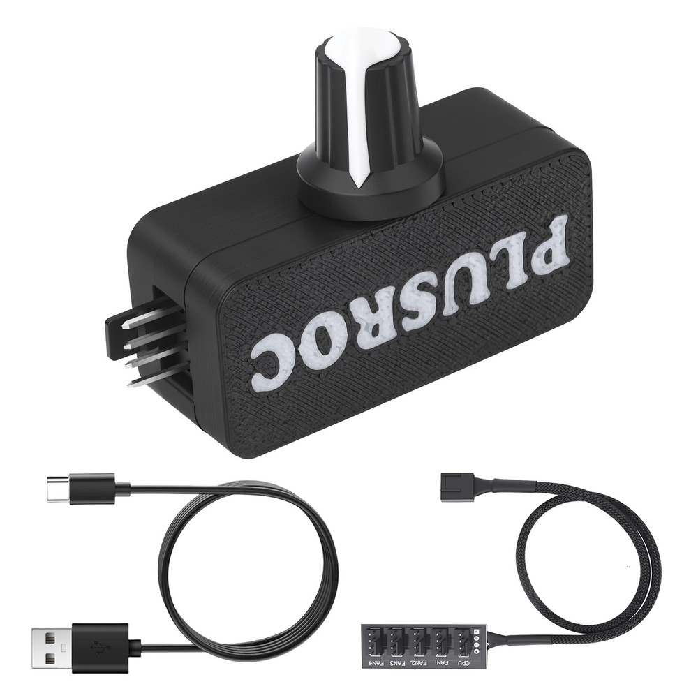 PlusRoc 12V PWM PC Fan Controller Pro with USB Type-C Power Cable & black