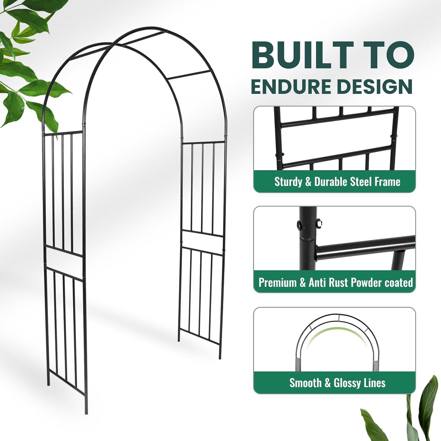 47" x 17.5" x 86" Metal Garden Arch Arbor for Plant Archway Trellis Ceremony
