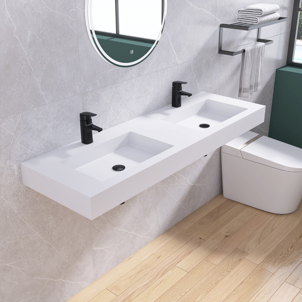 59'' Wall Mounted Bathroom Sink Solid Surface Bathroom Vessel Sink
