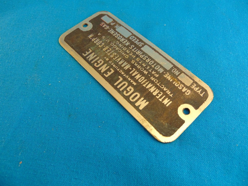 IHC Mogul Engine Brass Data Plate Repro Unstamped Antique Engine