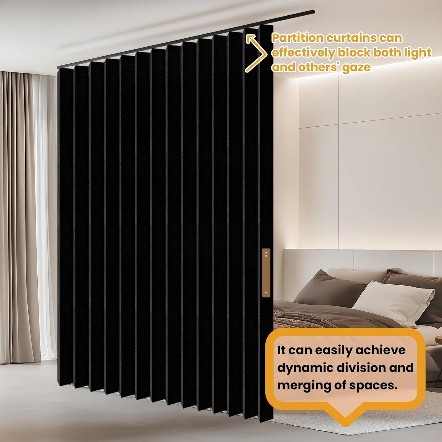 Accordion-Style Room Divider with Ceiling Track Foldable Partition Curtain Easy