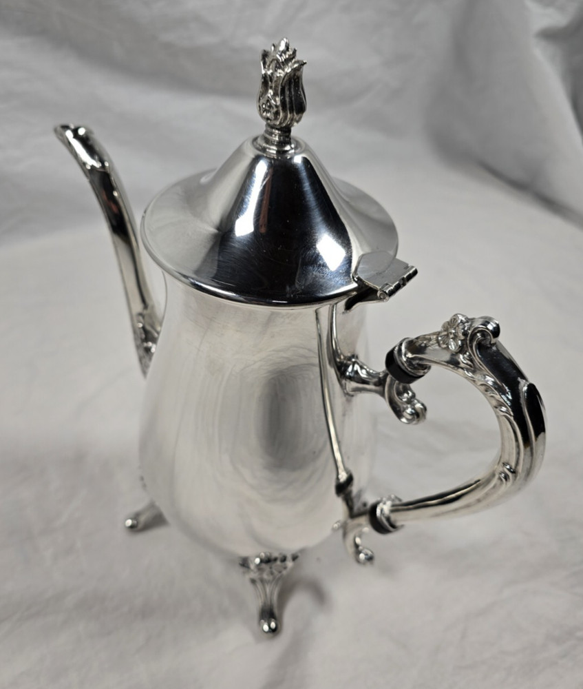 Vintage Leonard Silverplate Coffee Pot Ornate Footed Teapot Hinged Lid