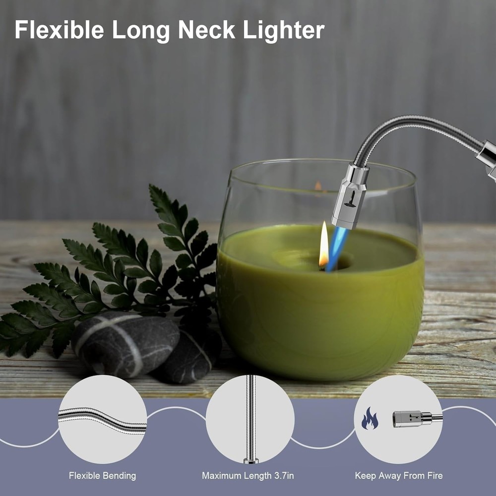 Long Grill Lighter,Refillable Butane,Windproof Flexible with Visual Fuel Wind...