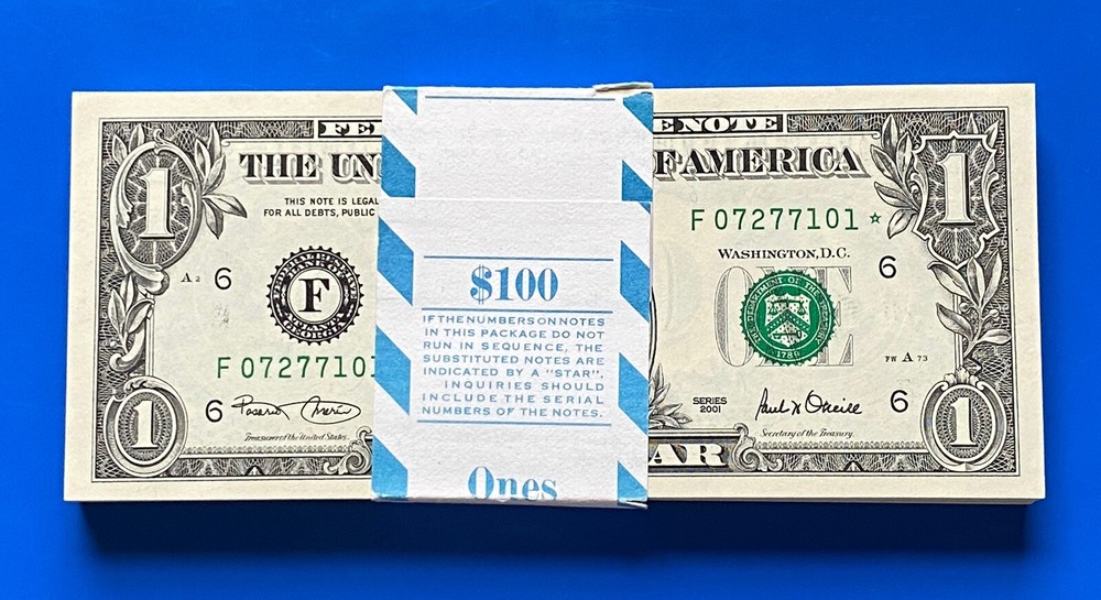 2001 STAR NOTE ATLANTA $1 Dollar Bill , consecutive,uncirculated *GEM*