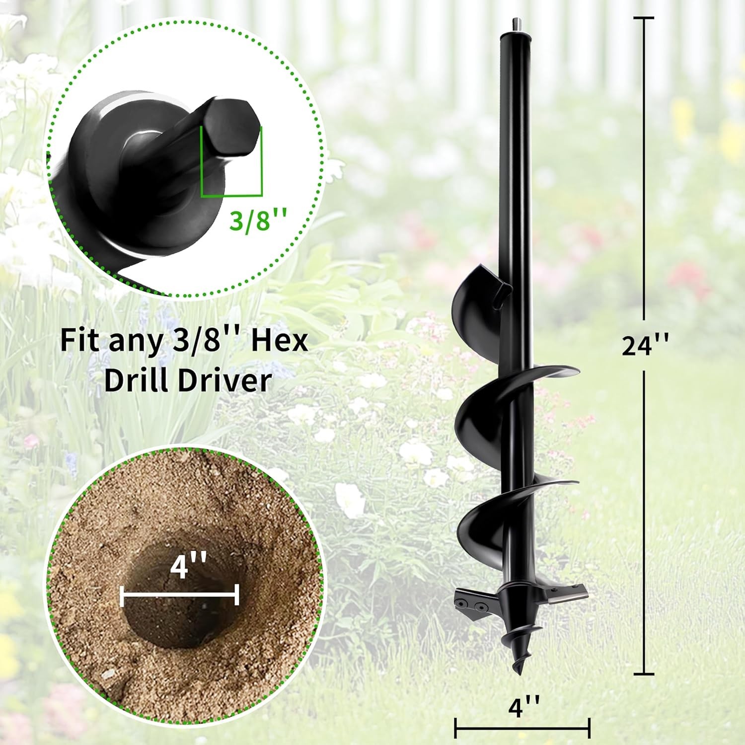 4"x24" Auger Drill Bit for Planting, Heavy-Duty for Rocky Soil