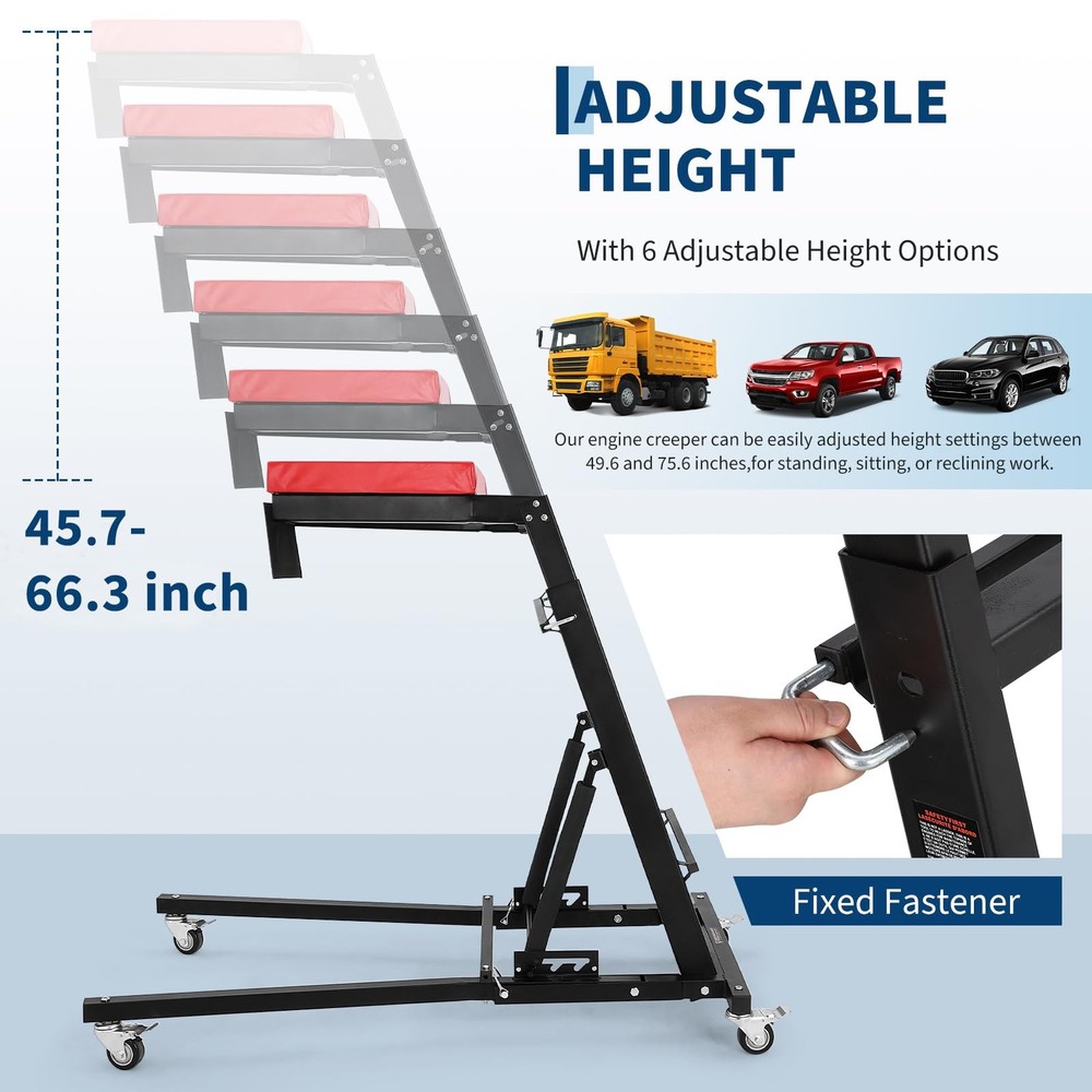 400LB Adjustable Height Auto Creeper |Capacity, 6 Wheels, Foldable Frame