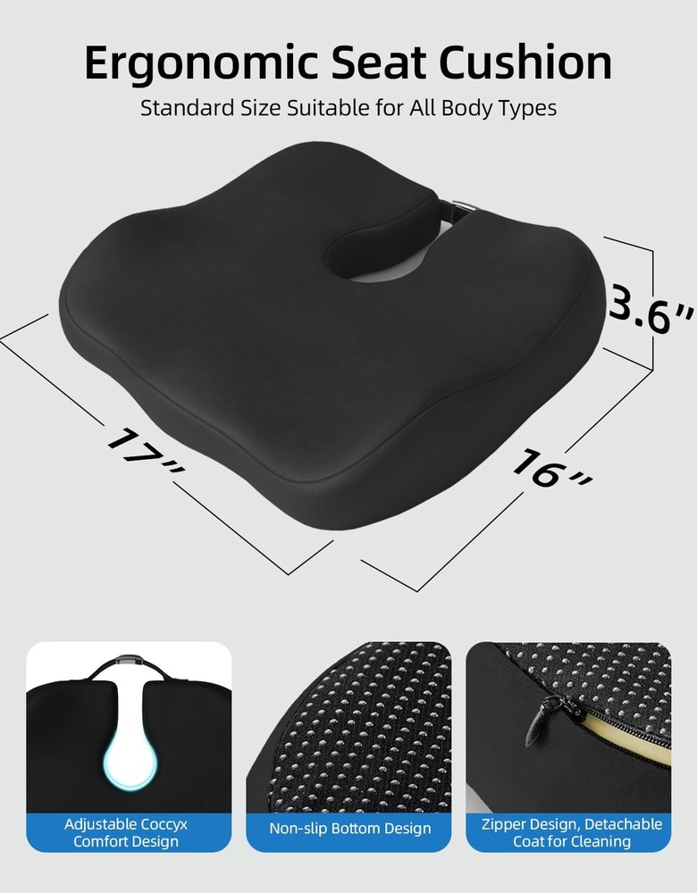 Extra-Dense Memory Foam Seat Cushion for Tailbone & Sciatica Pain , Ergonomic...