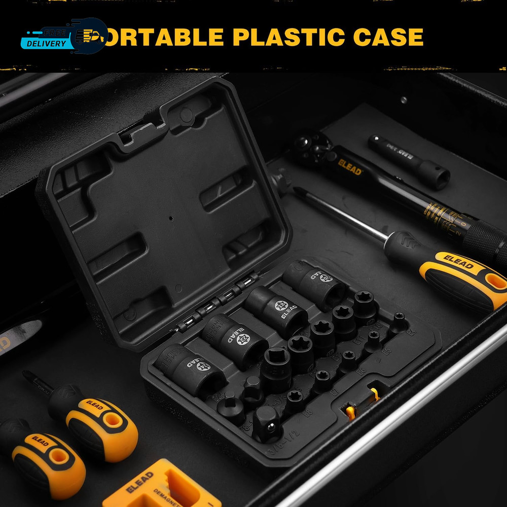 17-Piece Inverted E-Torx Socket Set - Impact Chrome Vanadium Steel E4 - E2