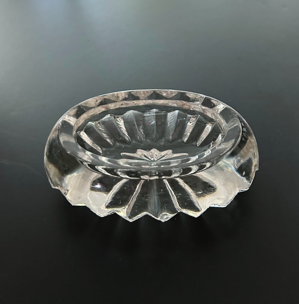 Vintage Cut Clear Crystal Salt Cellar Star Shaped Pattern Cut Into Bottom