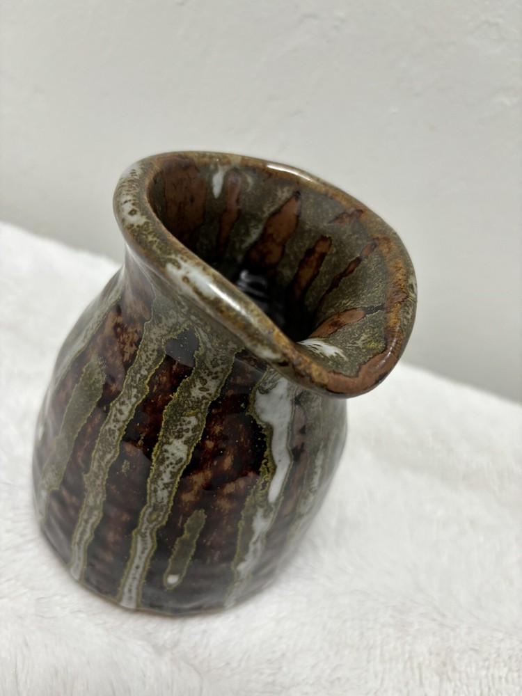 Vintage Mcm Handmade Studio Art Glazed Pottery Pitcher. Initials On Bottom