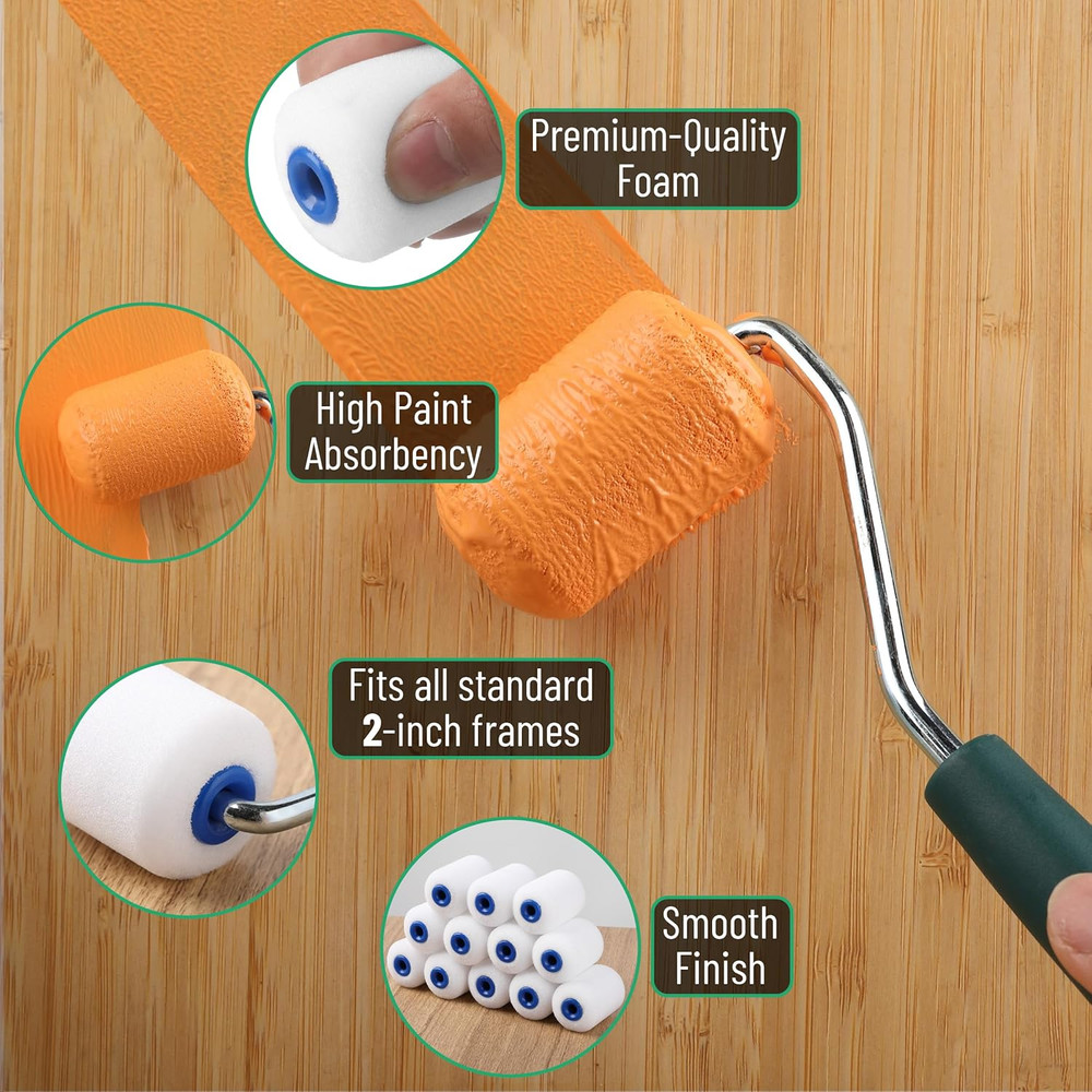 12 Pack 2 inch Paint Roller, Mini Foam Roller, Brush, White High-Density Premium