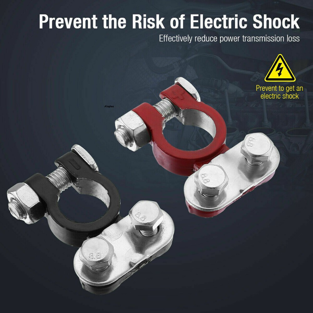 2PCS Negative & Positive Car Battery Cable Terminals Top Post Connectors Clamp
