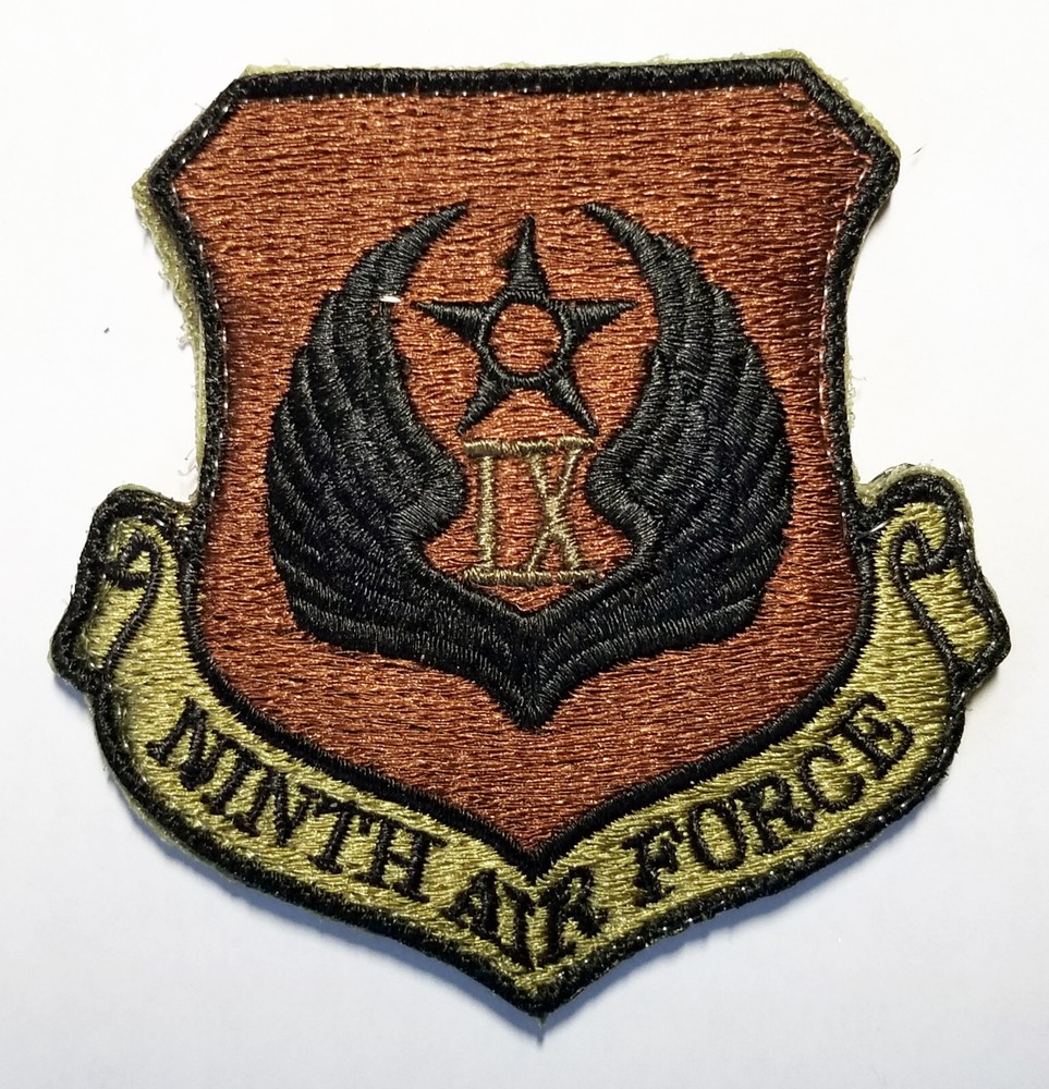 US Air Force 9th Ninth Air Force Subdued Military Hook Back Patch