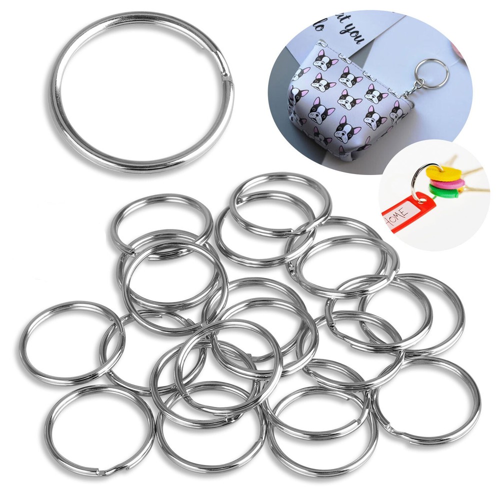 100 Silver Flat Key Rings Key Chain Metal Split Ring 1" for Keys Craftt