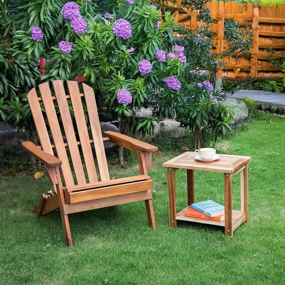 Double Adirondack Side Table, Weather-Resistant Rectangular End Table US Stock