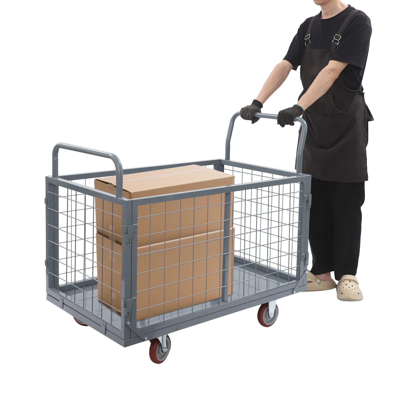 5-in-1 Heavy Duty Platform Cart With Cage Push Cart For Grocery & Warehouse ﻿