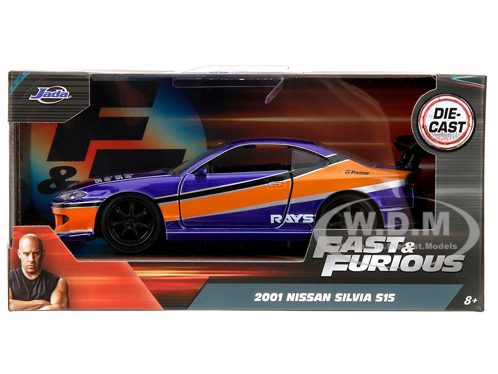 2001 NISSAN SILVIA S15 RHD BLUE "FAST & FURIOUS" 1/32 DIECAST CAR BY JADA 34446