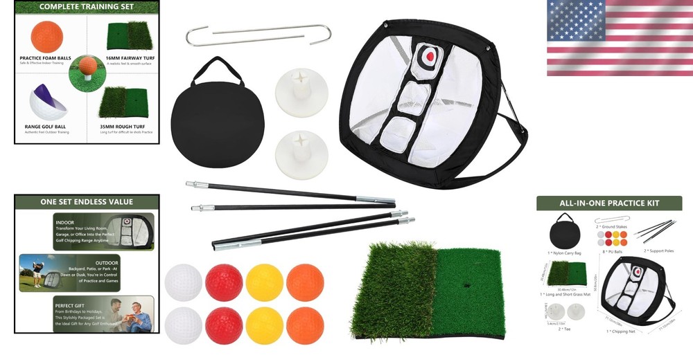 Golf Practice Net Golf Hitting Aid Training Chipping w/ Target Backyard Outdoor