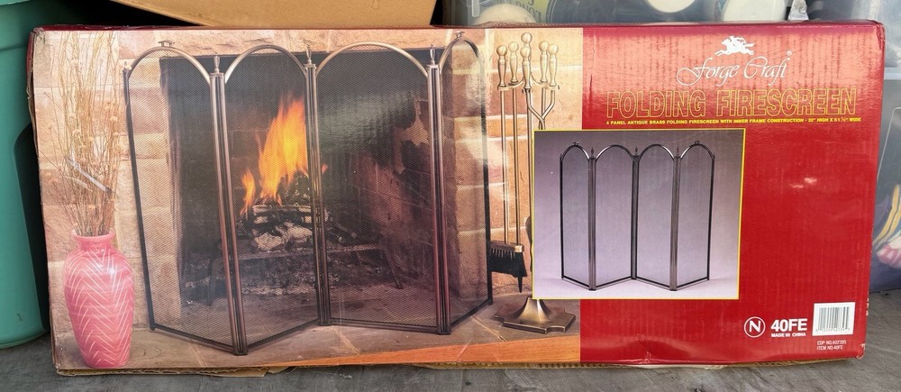 Forge Craft Folding Fireplace Screen – 4 Panel Antique Brass – NEW in Box