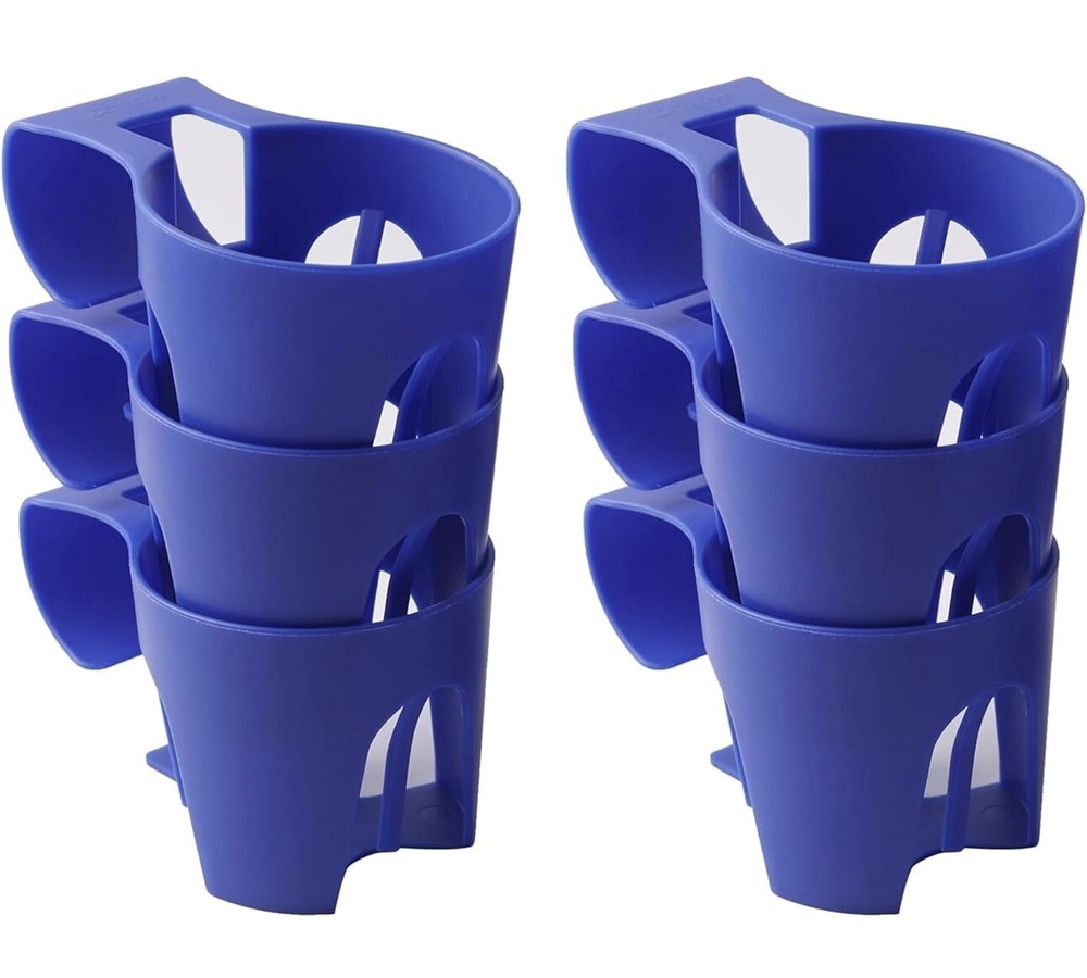 (6-Pack, Blue) Poolside Cup Holders For Above Ground Pools - 2” Or Less Top Rail
