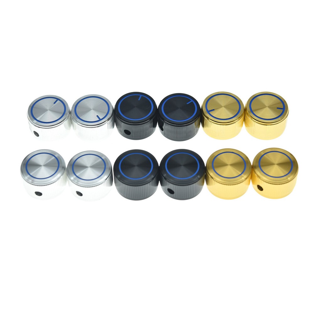 4-PACK Set Screw Metal Pot Knobs 1/4" (6.35mm) Control Knobs with Blue Circle