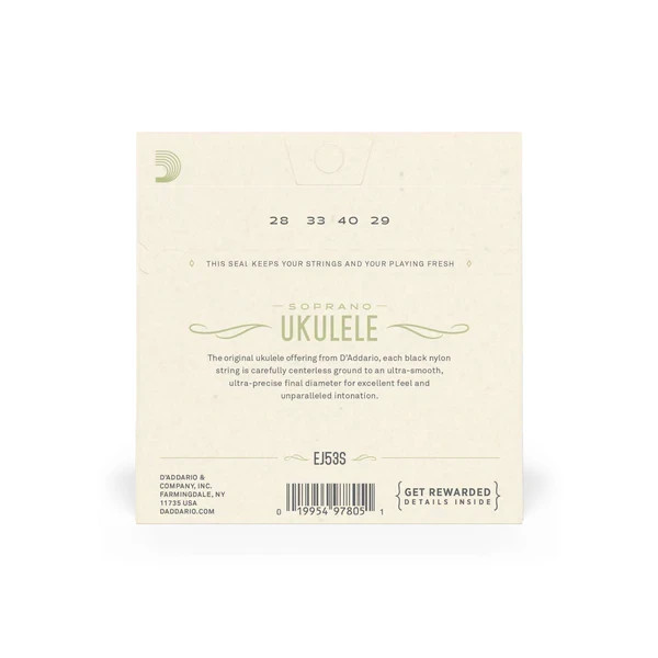 Soprano Ukulele Strings, Black Nylon, EJ53S, 4-String Set, Pack of 1