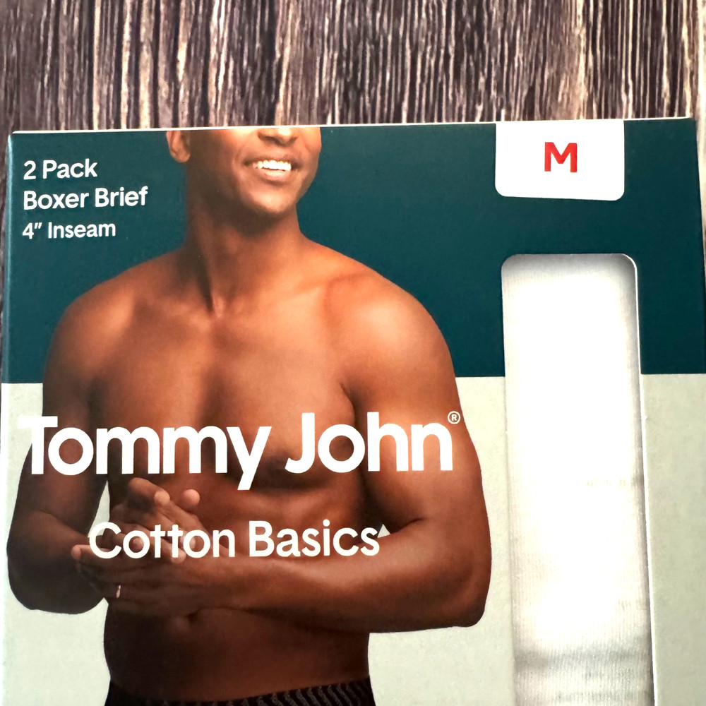 Tommy John Mens Cotton Basics 2 Pack Boxer Briefs Solid White 4” Inseam Medium