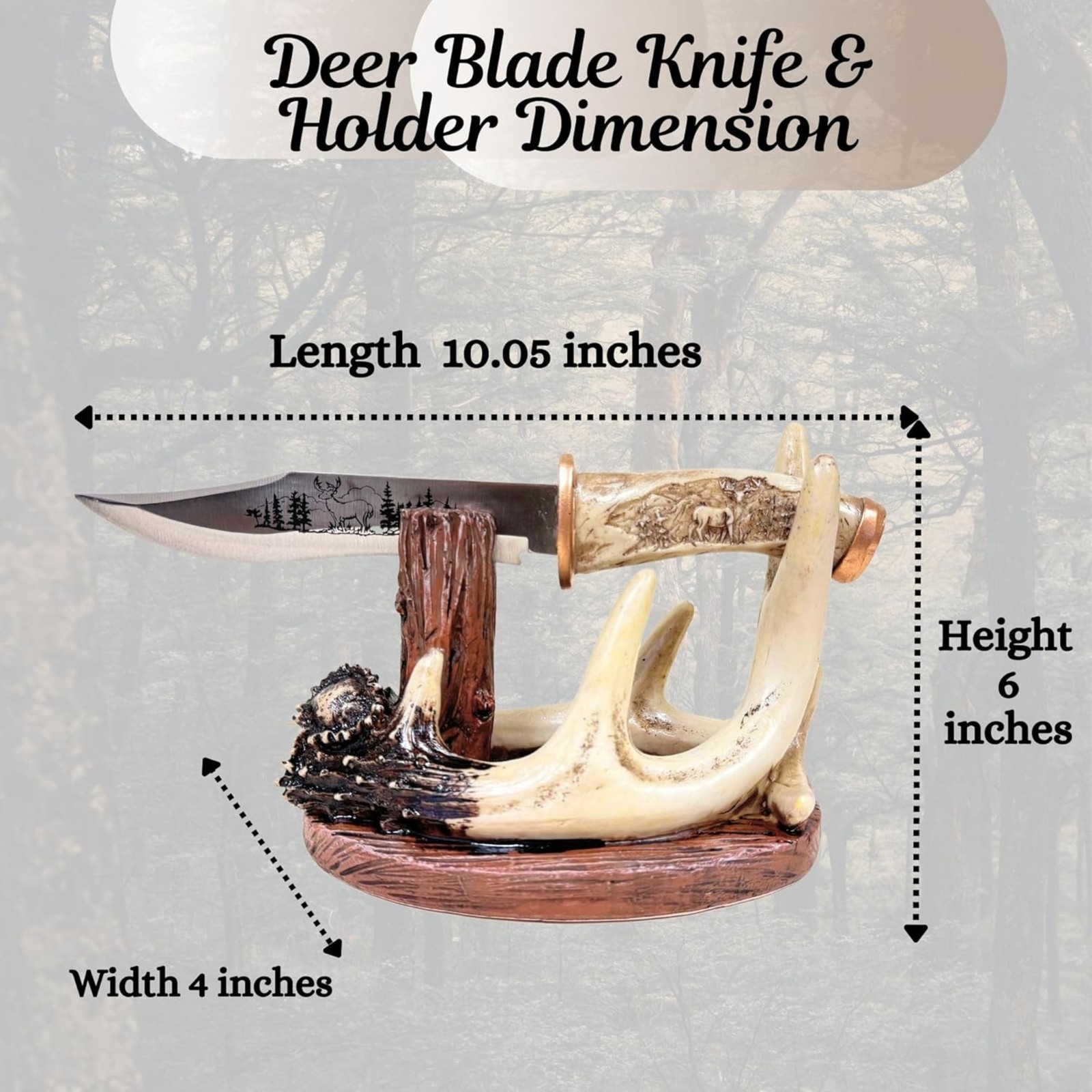 Deer Buck Blade Knife with Faux Antler Stand – Cabin & Hunting Decor