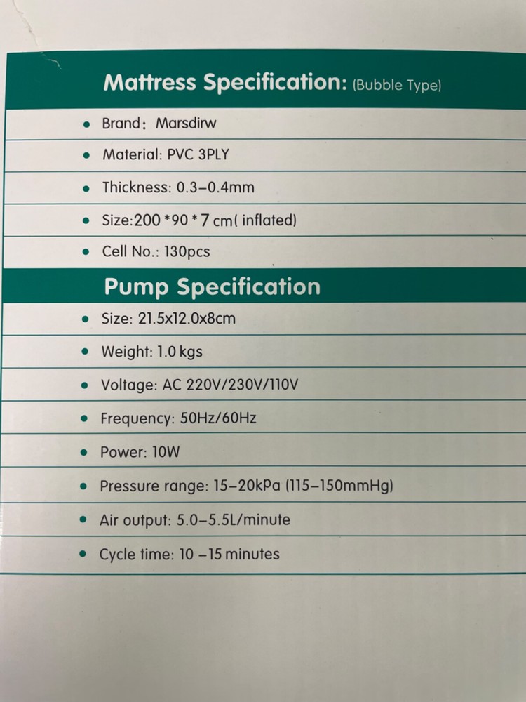 Marsdirw Alternating Pressure Mattress (missing Pump)
